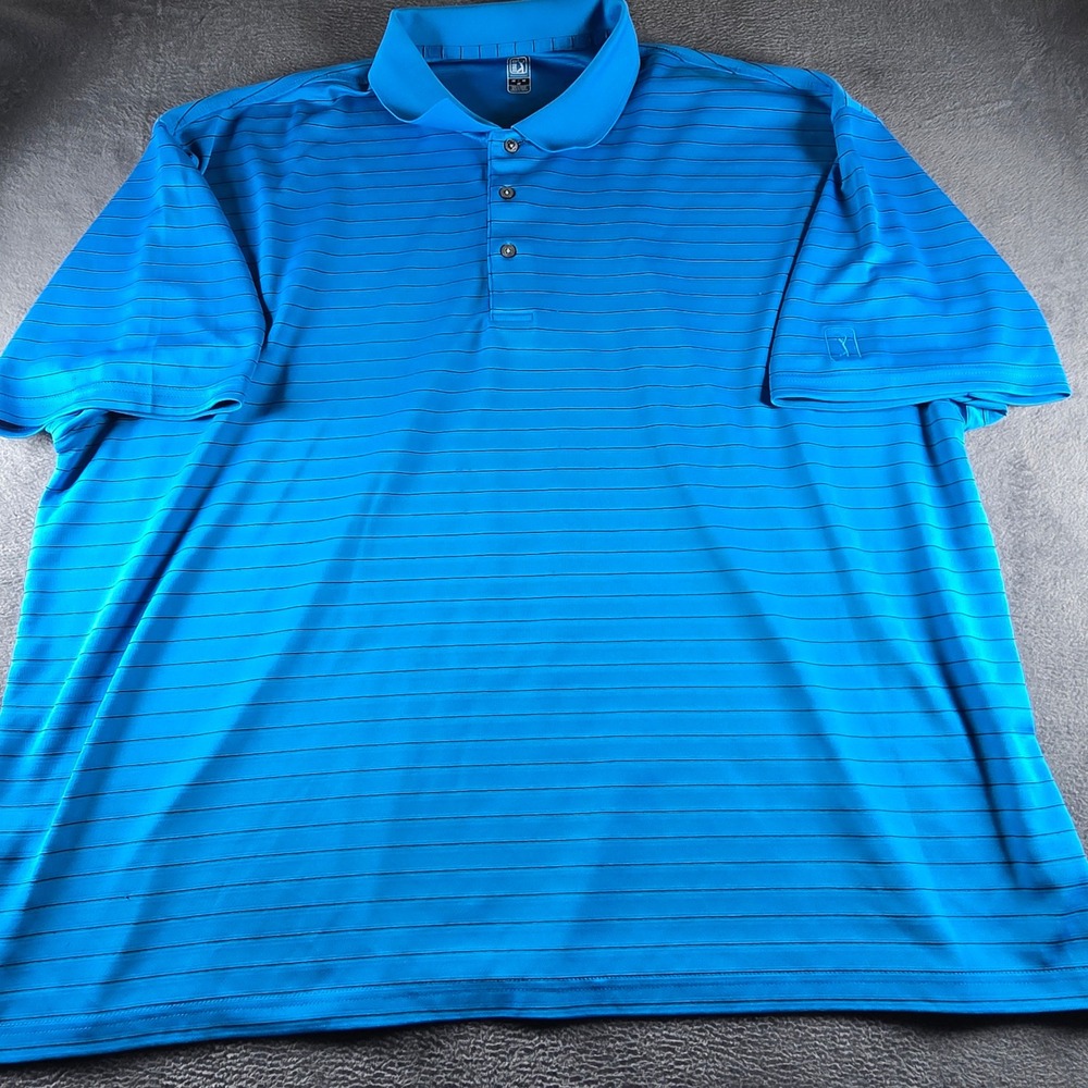 PGA Tour Mens 4X Blue Striped Short Sleeve Golf Polo Shirt Performance Athletic